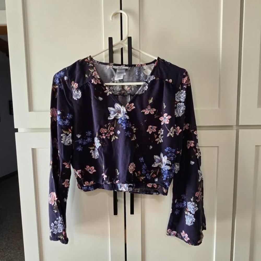 Joe By Joe Benbasset Women’s Long Sleeve Blue Floral Blouse Top Sz Medium M